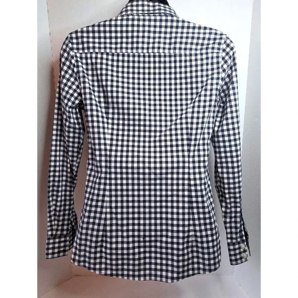 Banana Republic Non Iron‎ Fitted Gingham Button Down Shirt Petite 2 Navy White - Picture 4 of 6